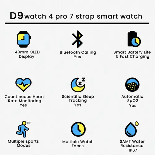 Buy D9 Watch 4 with 7+1 straps smart watch at Best Price in pakistan - Qureshi Products